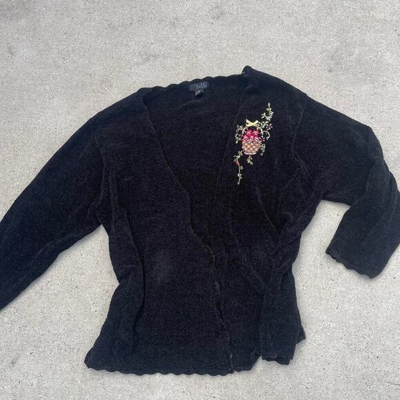 Vintage 90s Womens 3X Cottagecore Cardigan Velvet Embroidery Floral Grunge Goth - Picture 1 of 7